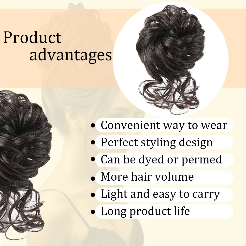 كعكة الشعر الاصطناعية الفوضوية Chignon Dount مع شريط مرن مجعد فوضوي كعكة Scrunchies أوبدو هيربيسي تمديد للنساء