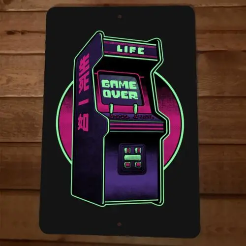 1 pcs,Life Game Over Video Game Machine 8x12 Metal Wall Sign Arcade