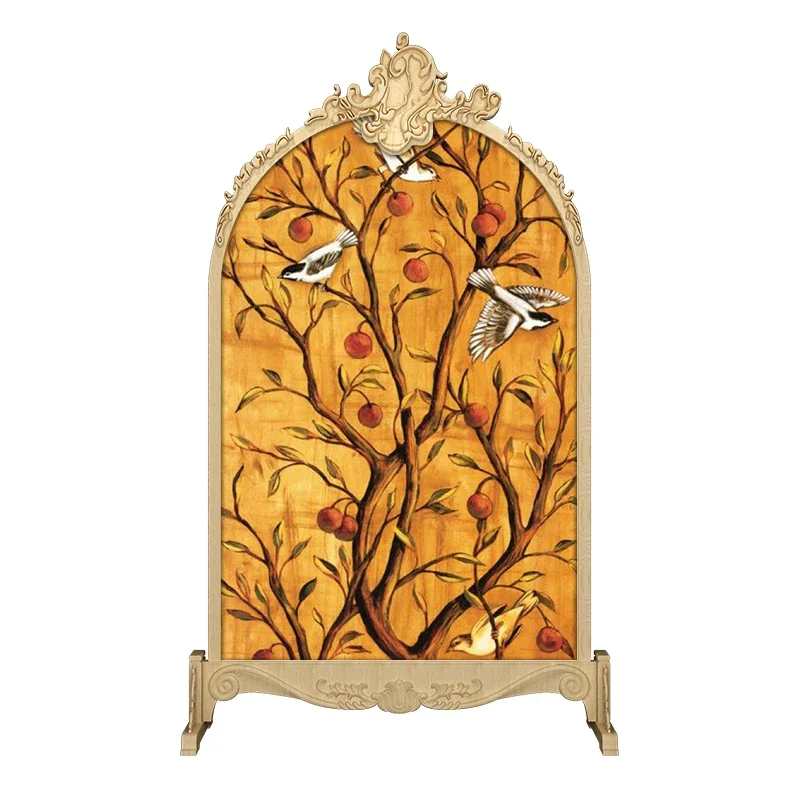 Screen partition office living room door home new Chinese style home solid wood carving flower porch partition light luxury seat