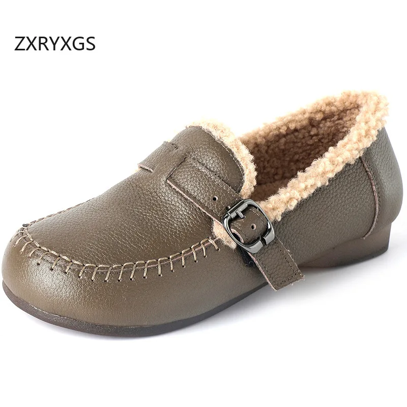 

ZXRYXGS/Новые модные зимние туфли на плоской подошве из воловьей кожи, 2022, элегантная удобная теплая обувь большого размера, женская обувь из натуральной кожи