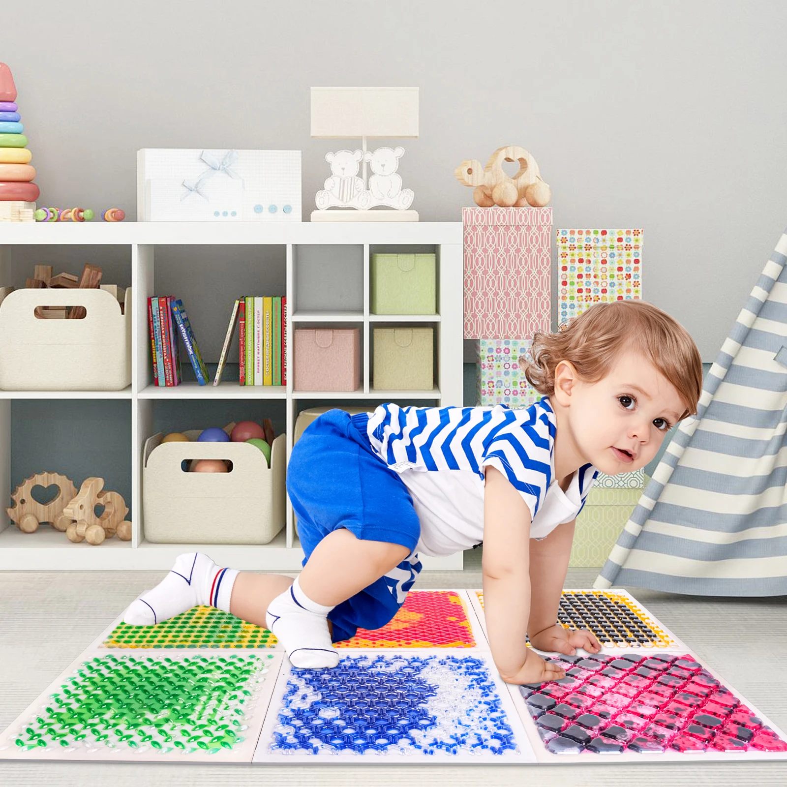 

Детский игровой коврик, безопасный жидкий коврик для сенсорной плитки с толстыми слоями сенсорной плитки, детская игрушка Discovery