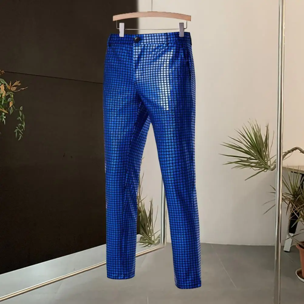 Men Sequin Pants Bronzing Trousers Sequin Hop Nightclub Pants for Men Slim Fit Straight Leg Trousers with Ankle Length Party