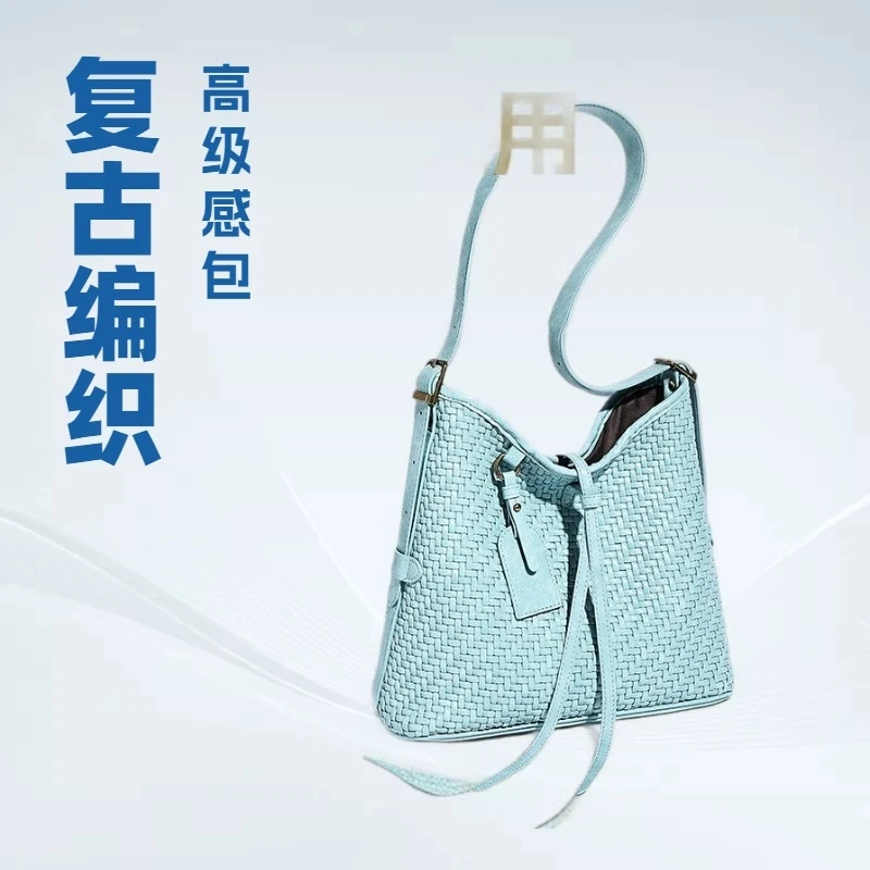 Women's handbag shoulder bagHigh-end vintage woven bucket bag for women2026New Fashionable Large-Capacity Underarm Crossbody B