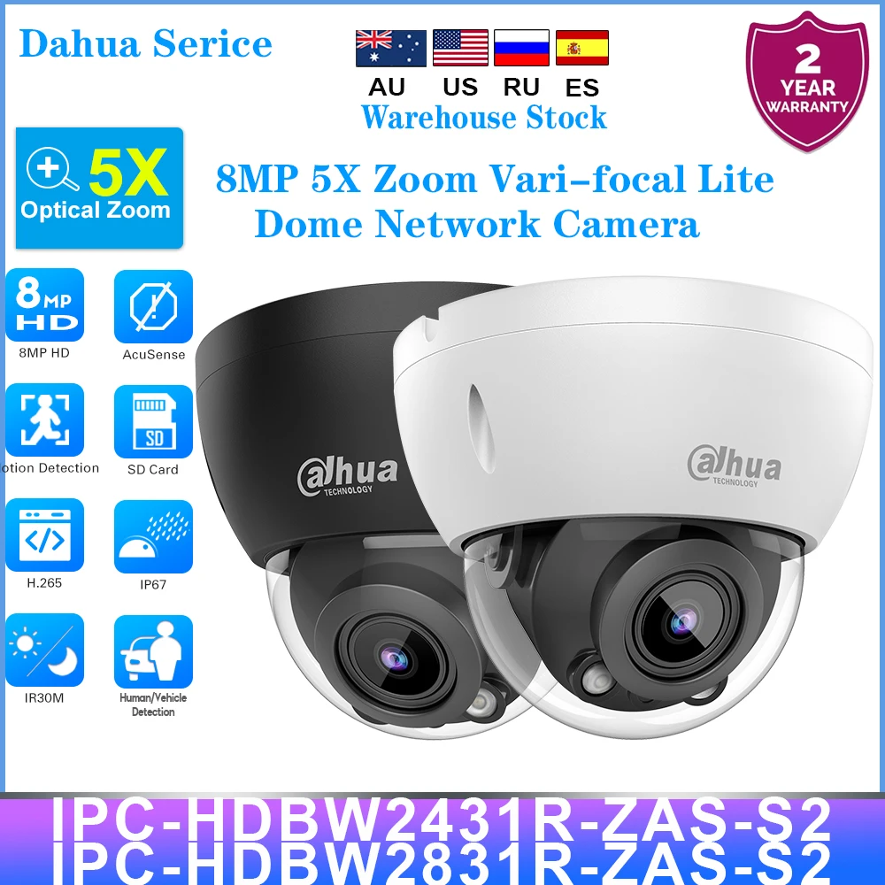 Dahua Serice IPC-HDBW2831R-ZS-S2 8MP 4K IPC-HDBW2831R-ZAS-S2 POE 40M IR 2.7-13.5mm 5X Zoom Vari-focal Lite Dome Network Camera