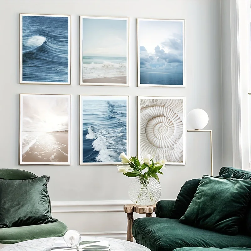 Blue Ocean Waves Beach Canvas Painting Nordic Natural Scenery Print Posters for Modern Living Room Bedroom Wall Art Home Decor