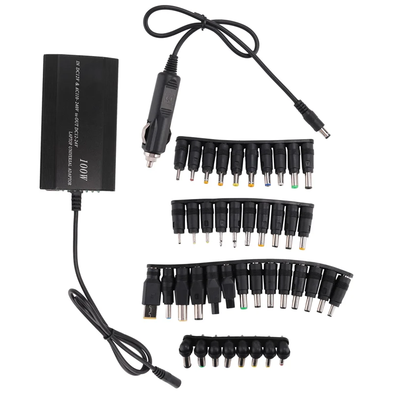 AED7-Adaptor Daya AC 5V-24V Universal Pengisi Daya Rumah Mobil Dapat Disesuaikan Catu Daya USB5V Laptop 100W 5A dengan 34 Buah Konektor DC