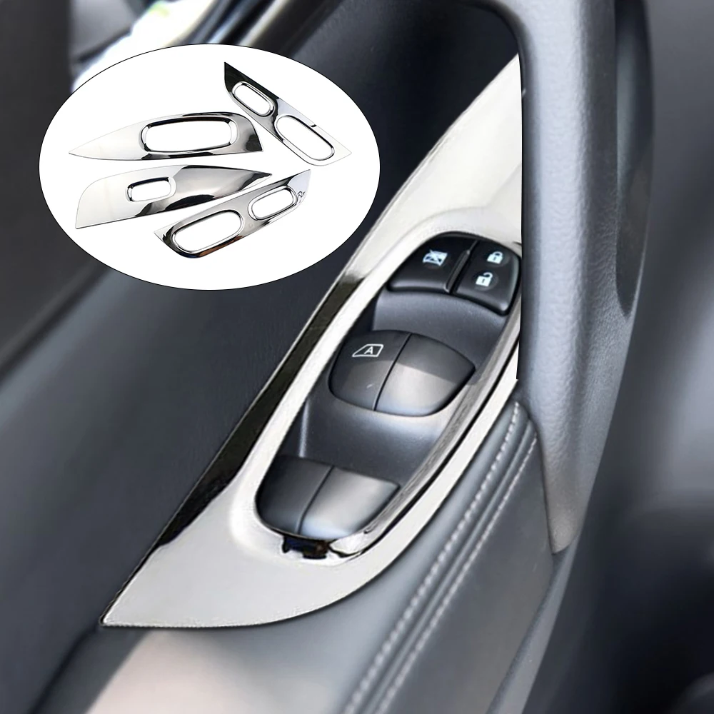 ABS Chrome Door Window Switch Panel Cover Trim Frame for Nissan X-trail Xtrail T32 Rogue 2014 - 2020 LHD Armrest Hoods 4Pcs/Set
