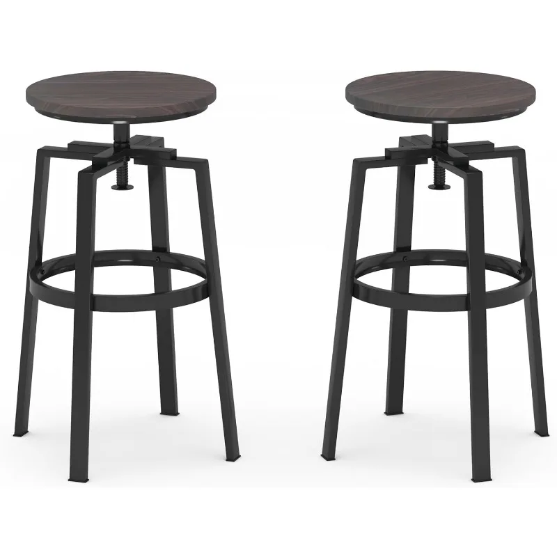 Altura ajustável Swivel Bar Stool, Assentos Bistro, Barstools de madeira, Pub Altura Bancos, Rodada Bar Cadeiras, Conjunto de 2, 28-32"