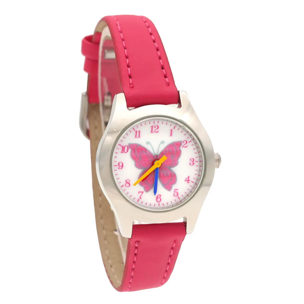 لطيف الكرتون ووتش أزياء صغيرة فراشة فتاة الكوارتز ساعات جلدية كوارتز الأطفال هدية ساعة اليد