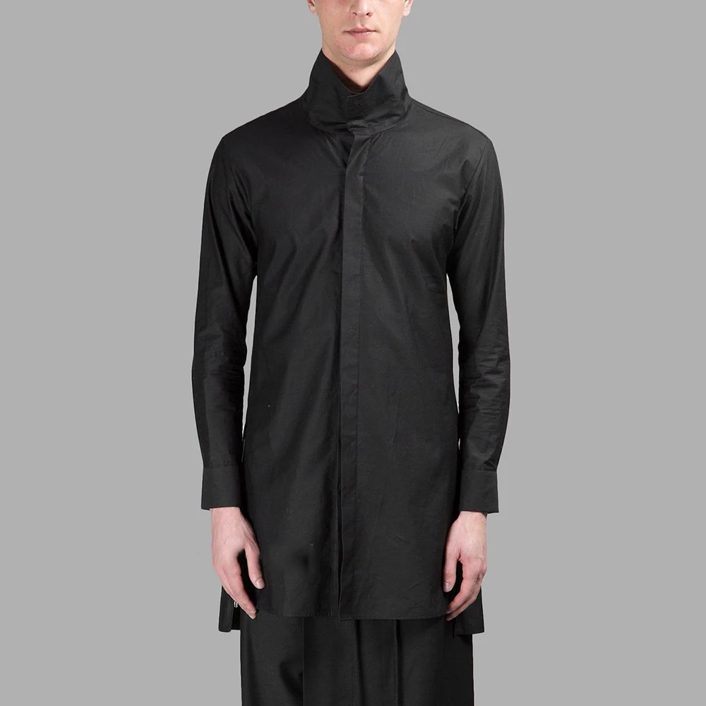 

XS-5XL Summer New Men's Stand Collar Long Sleeve Shirt American Retro Fashion Trendy High Street Loose Simple Niche Men's Top