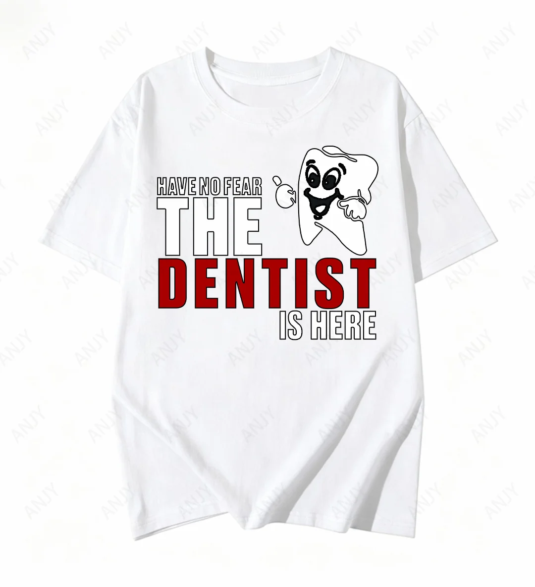 Fun Dentist Slogan Printed T-shirt Cartoon Tooth Pattern Unisex Summer Casual Top