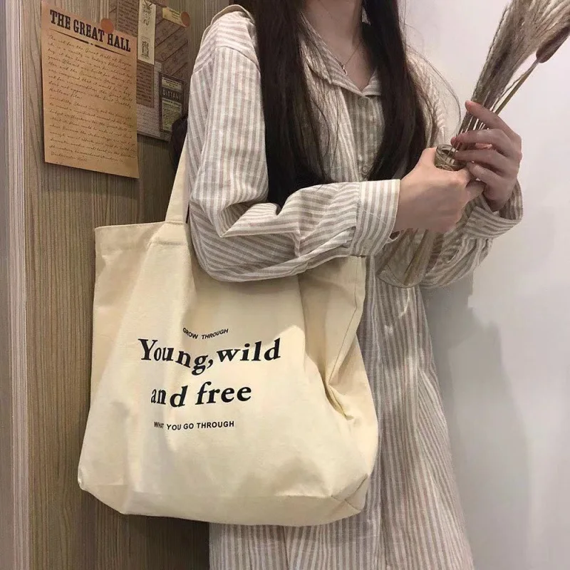 Bag Women\'s 2024 New Korean Edition Fashion Shoulder Canvas Bag Large Capacity Harajuku Japanese Ulzzang Shopping Fortune