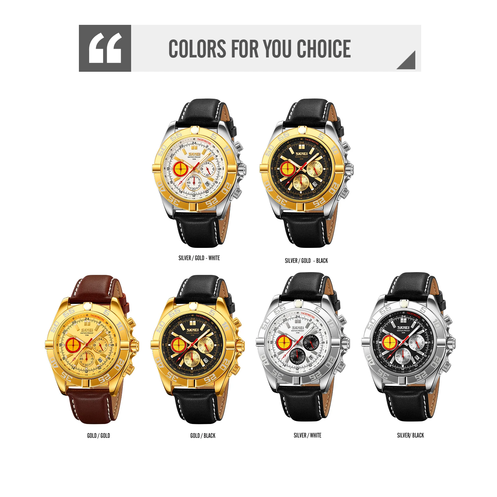 SKMEI 9322 Luxury Genuine Leather Strap Japan Quartz Movement Stopwatch Watches Mens Waterproof Wristwatches Date reloj hombre