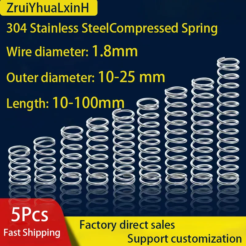 304 Stainless Steel Compression Spring, Y-shaped Shock Absorption Return Spring, Wire Diameter 1.8mm, 5Pcs, Customizable