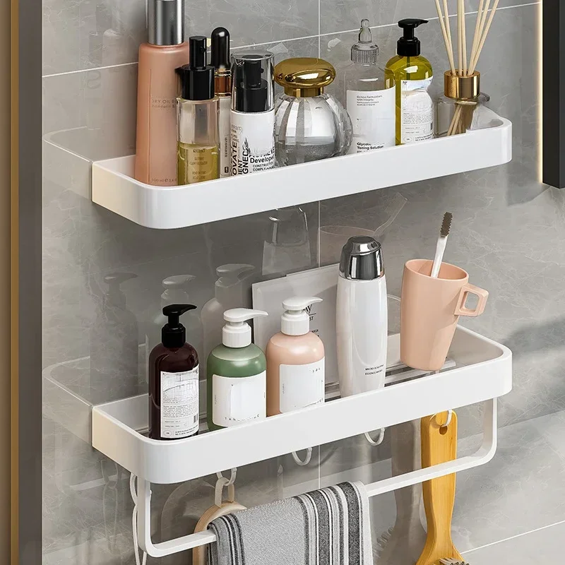 Estante de almacenamiento de aluminio para baño, estante de ducha montado en la pared, organizador blanco, estantes de esquina, soporte para champú y cosméticos