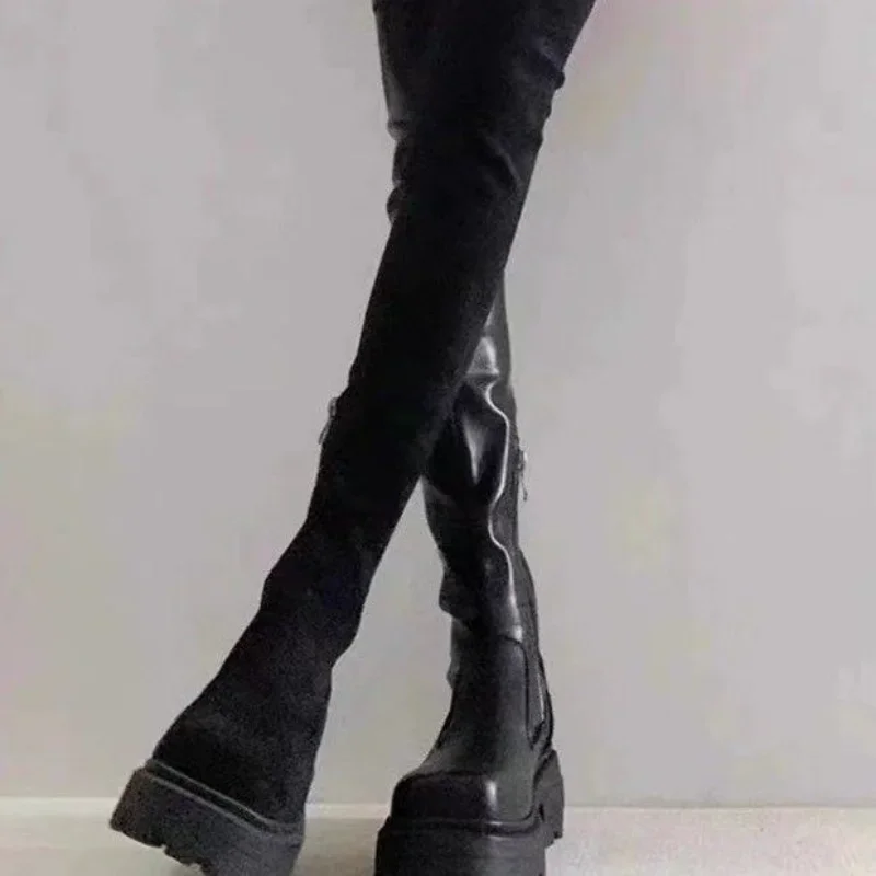 Women Pointed Toe Over The Knee Boots Women\'s Flock Thigh High Boots Winter Ladies Slim Super High Heels Female Shoes