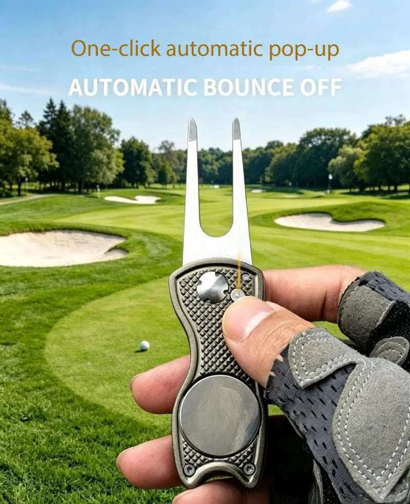 Golf Fork Folding Metal Aluminum Handle Spring Ball Fork Tool Lawn Trimming Accessories view 4