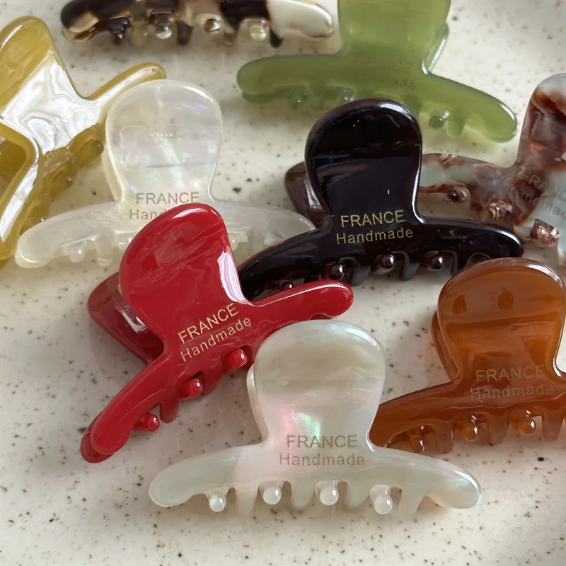 ผู้หญิงสไตล์ฝรั่งเศสรุ่นประณีตป้ายทองขนาดเล็ก Acetate ผม Claws Barrettes Lady อินเทรนด์คลิปด้านข้างหญิงอุปกรณ์เสริมผม