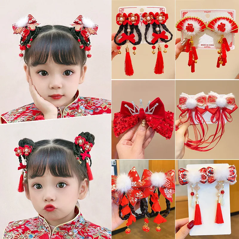 Girl\'s New Year Hanfu Hair Accessories Baby Hair Clip Little Girl\'s New Year Hair Clip Children\'s Chinese Headwear