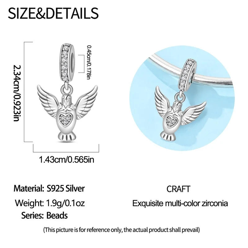 925 Sterling Silver Peace Dove Charms Pendant For Women Fit Original Bracelet DIY Birthday Party Jewelry Gifts view 5