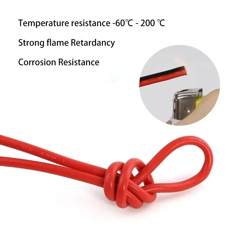 Cavo in silicone rosso nero super morbido a 2 pin 30awg 28awg 26 24 22 20 18 16 14 12 10awg 8awg Filo di rame resistente alle alte temperature