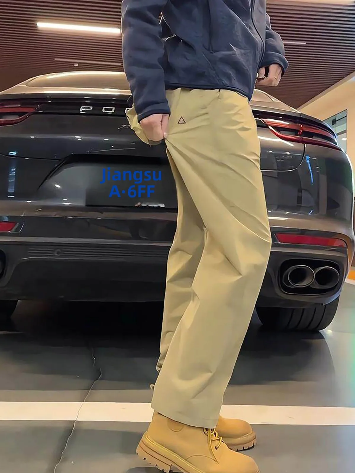 

Khaki Soft Outdoor Casual Pants Men's Waterproof Trousers with Double Zipper Straight Leg Casual Trousers for Youth