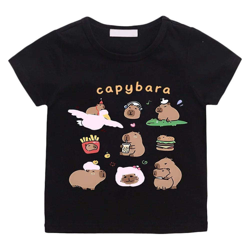 Capybara Series Family Kids Cartoon T-shirt for Boy Animal Print Animals Baby T Shirt Girls Tops Tees Kids Clothes Originality