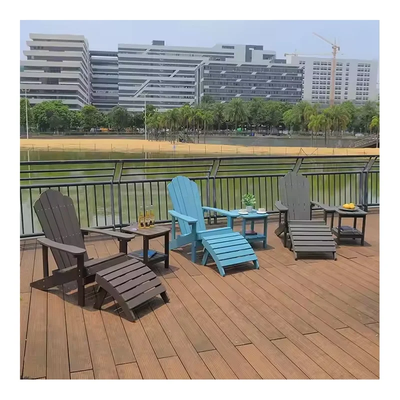 Folding Leisure Modern Front Porch Garden Furniture Set Outdoor Patio HDPE PS Wood Chaises Adirondack Chair With Ottoman