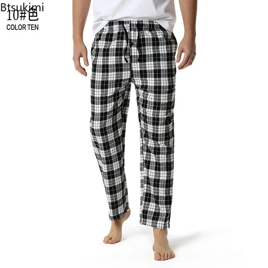 2025 Herren Casual Plaid Pyjamas Hosen Faulenzen Entspannte Homewear Hosen Gerade Yoga Hosen Baumwolle Kordelzug Schlaf Bottoms Männer