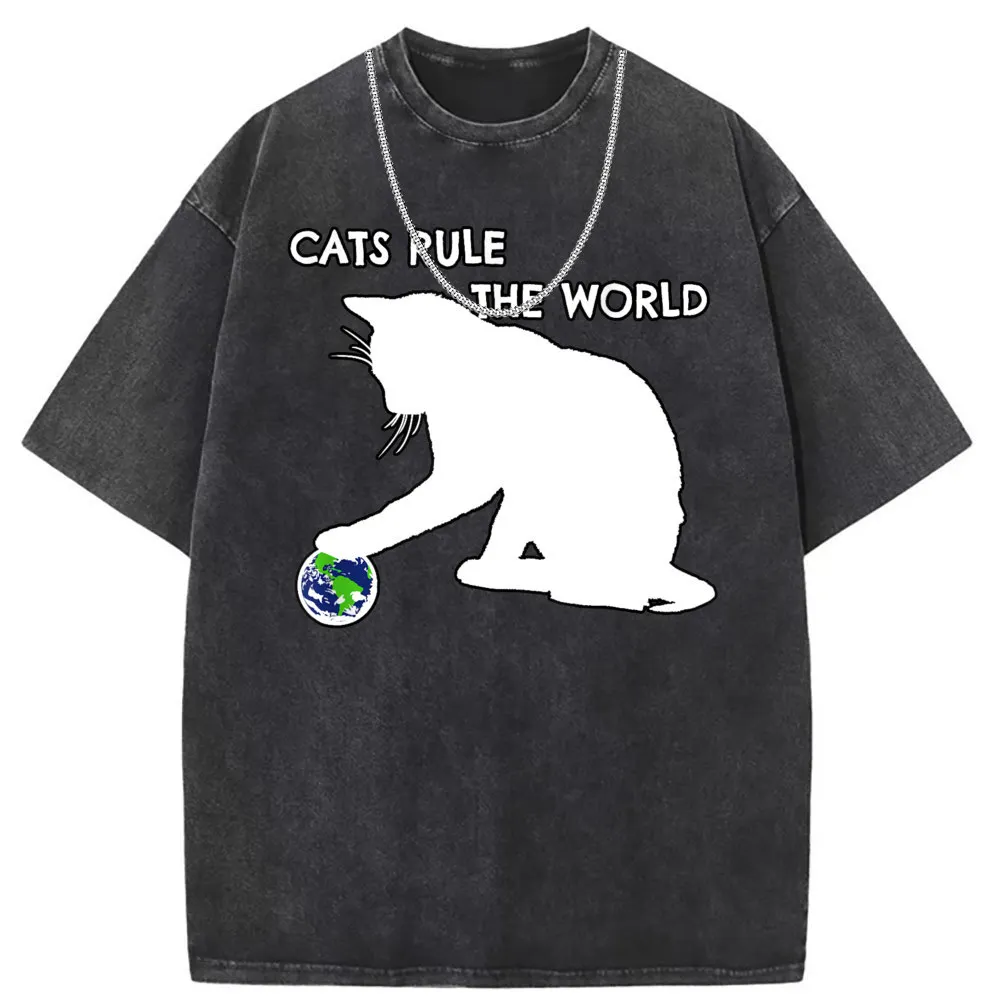 Cats Rule The World Tshirt for Men High Street Sweatshirts Long Sleeve Cool Sportswears Fashion Mens Retro T Shirt