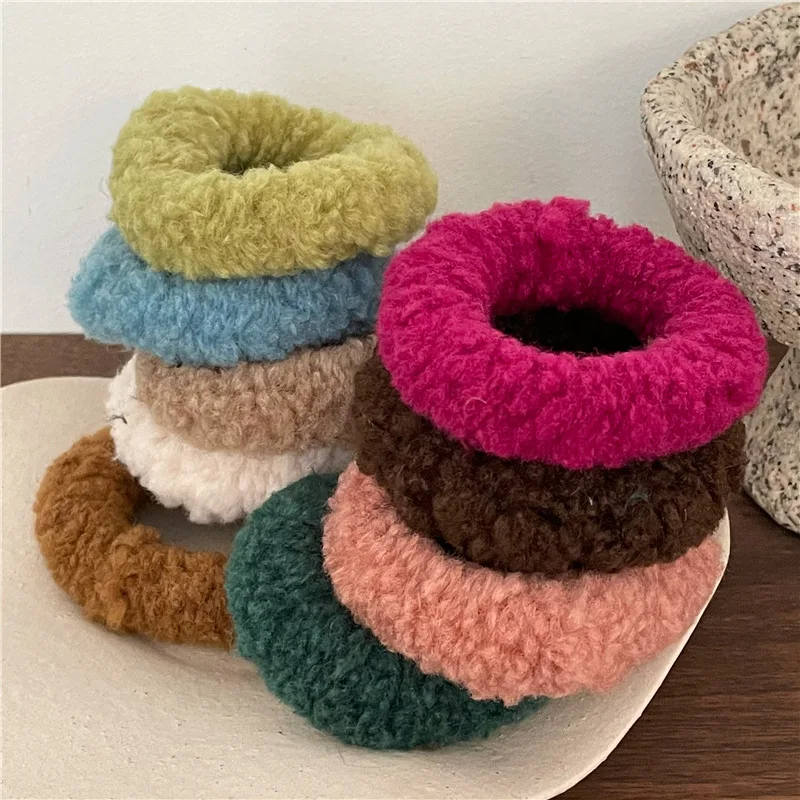 

Dark Color Series Soft Faux Lamb Wool Hair Rings Sweet Girls High Elastic Ponytail Holders Daily Hair Accessories for Women
