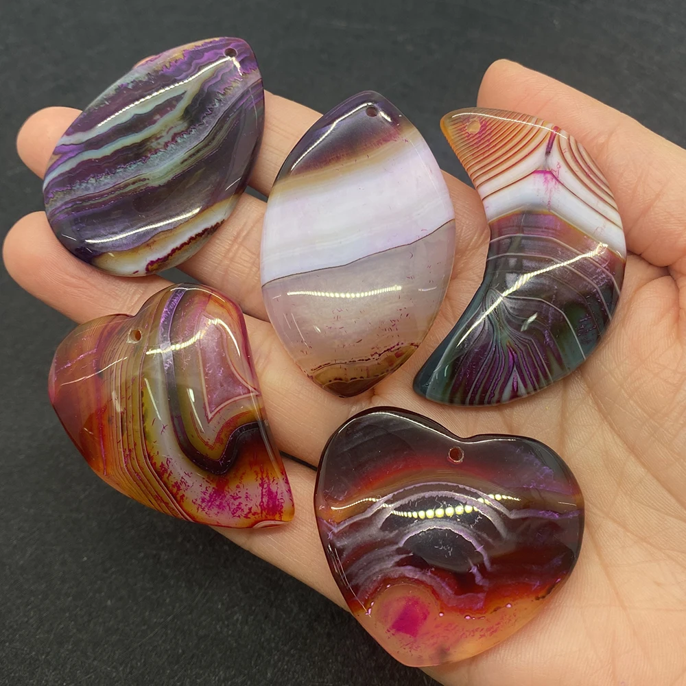 

5pcs/pack Natural Stone Beads Random Color Agate Semi-precious Stone Charms DIY for Making Necklace Earrings Accession 30*48*7mm