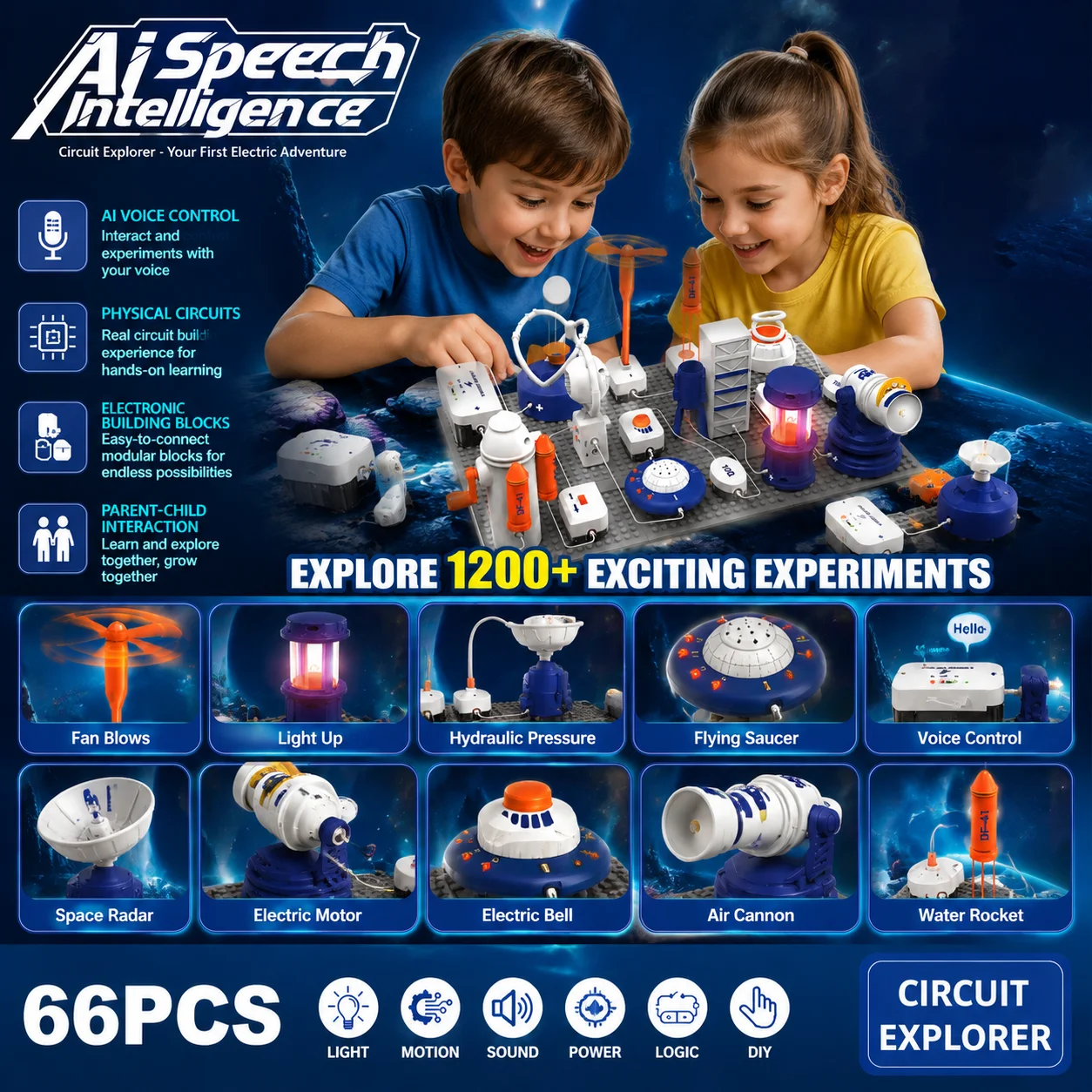 1200+ Ways to Play STEM Toy, AI Speech Circuit Explorer, 66PCS Science Discovery, Logic & Practical Ability Training Toy