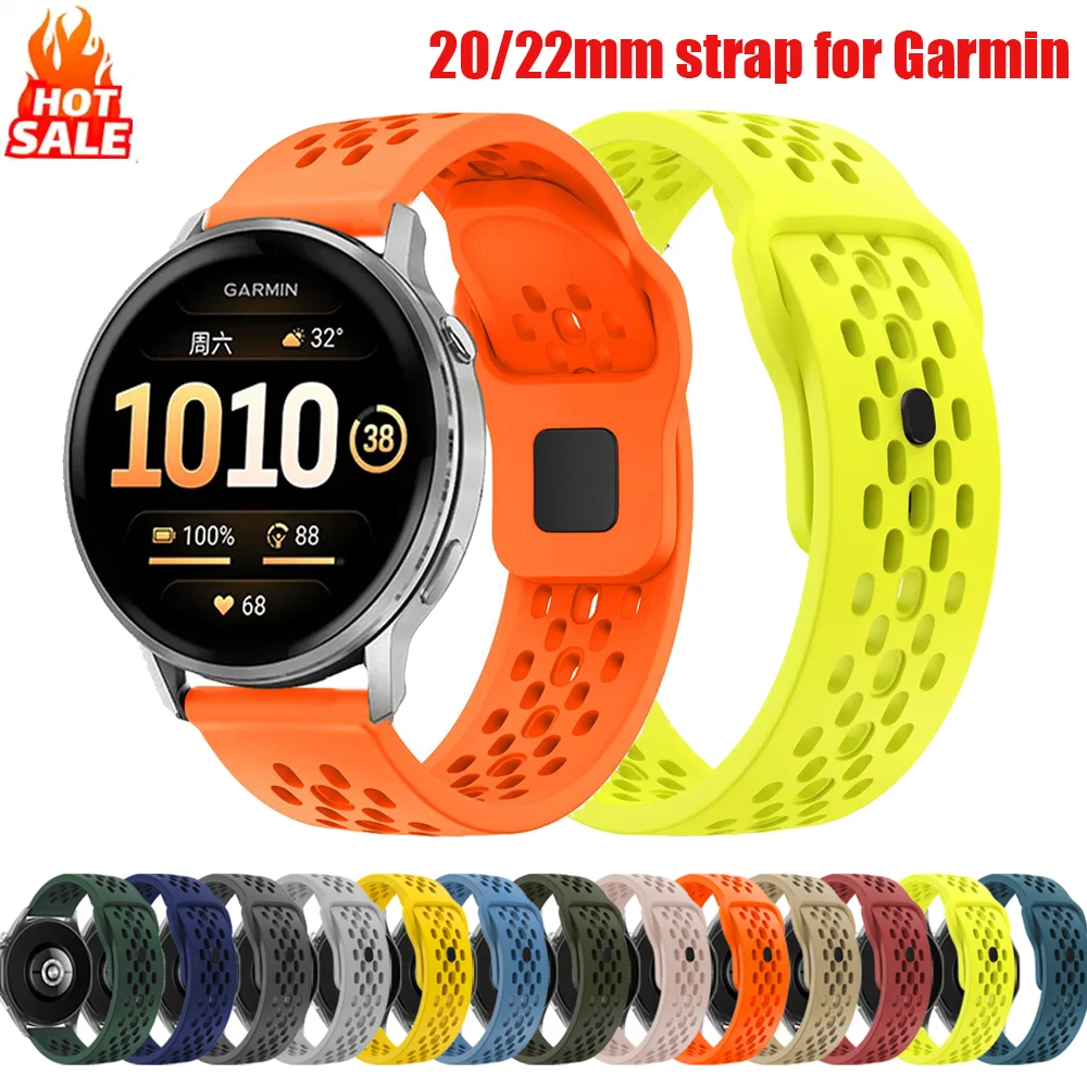 22mm Hole Silicone Band for Garmin Forerunner 255 265 970 165 55/Active 6 5 Bracelet Correa For Venu 4 3 45mm/Vivoactive 5 Strap