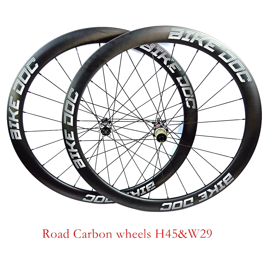 BIKEDOC RWH45W29 45MM Carbon Wheels 700C Tubeless &No External Hole Road Disc Brake Bicycle Wheels For 700C Carbon Wheels