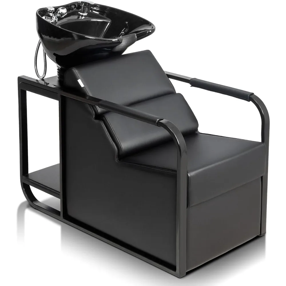 

Salon Shampoo Chair with Tilting Hair Washing Bowl & Storage Shelf, Backwash Shampoo Unit for Beauty Spa Barbershop