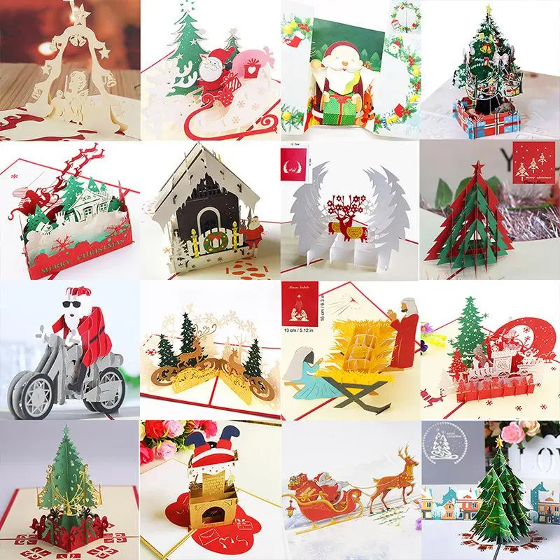 New Merry Christmas 3D Cards Christmas Tree Winter Gift Pop-Up Cards Christmas Decoration Stickers 2024 New Year Greeting Cards