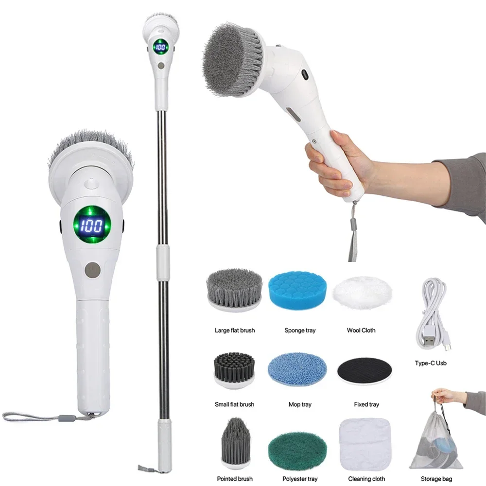 Household Kitchen Bathroom Brush Rotating Cleaning Brush 8 In 1 Multifunctional Electric Cleaning Brush USB Rechargeable