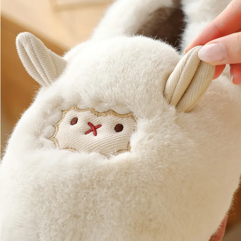 Female Winter Home Floor Shoes Cartoon Cute Little Sheep Thickened Plush Warm Cotton Shoes Cotton Slippers Warm Furry Slippers