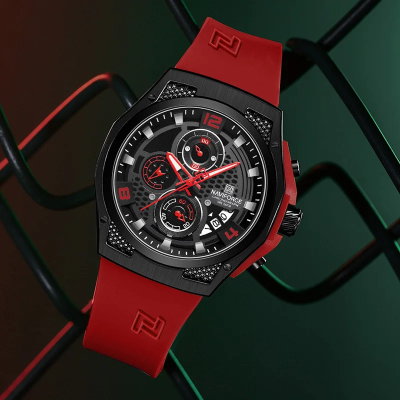 NAVIFORCE Original Multifunction Quartz Watches for Men Fumed Silica Strap Man's Wristwatches Trend Brand Waterproof Male Clock