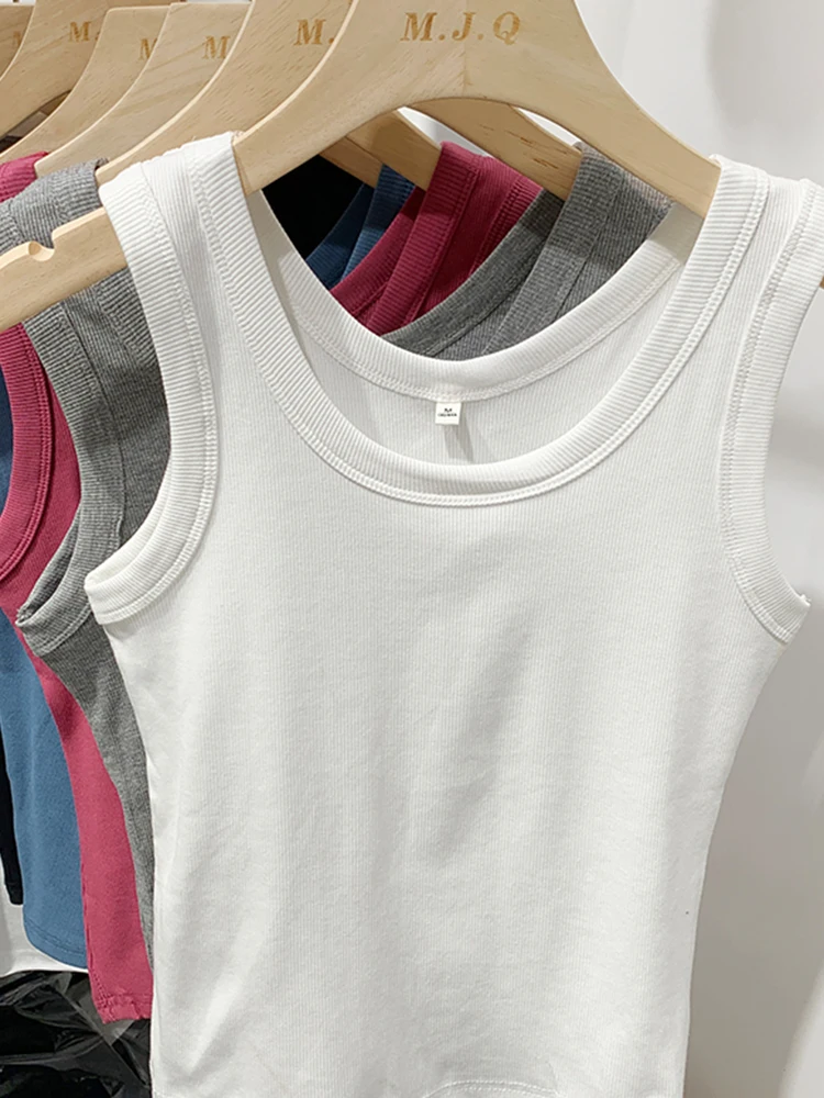 2026 Summer Women Sleeveless Tank Tops Fashion Crop Top O-neck Fitness Knitted Ribbed Vest Female Solid Camis Cropped Streetwear view 6