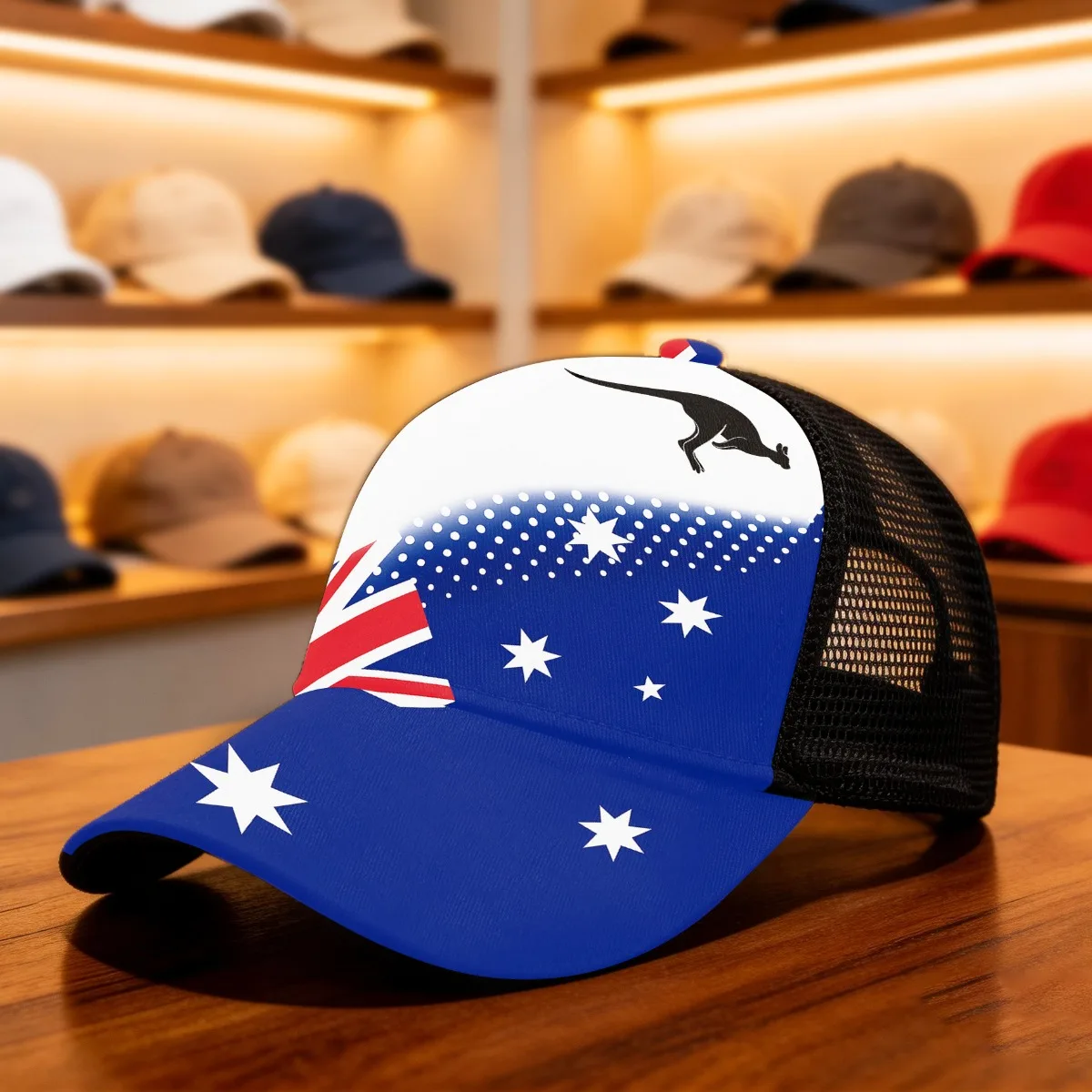 1pc Australia Flag Kangaroo Design Adjustable Snapback Cap Mesh Cap Hand Washable Comfortable with an Adjustable Fit