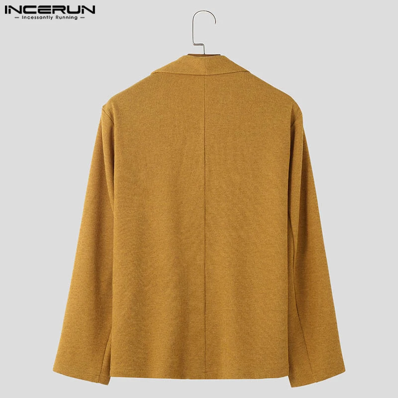 INCERUN الرجال السترة بلون التلبيب كم طويل زر معاطف الذكور عادية الشارع الشهير الخريف الربيع 2025 موضة الرجال الدعاوى S-5XL