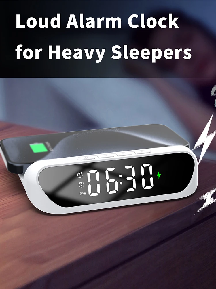 Desktop Clock Alarm Clock Cell Phone Wireless Charger, Digital Display 2-in-1 Clock Wireless Charger, One Put and Charge