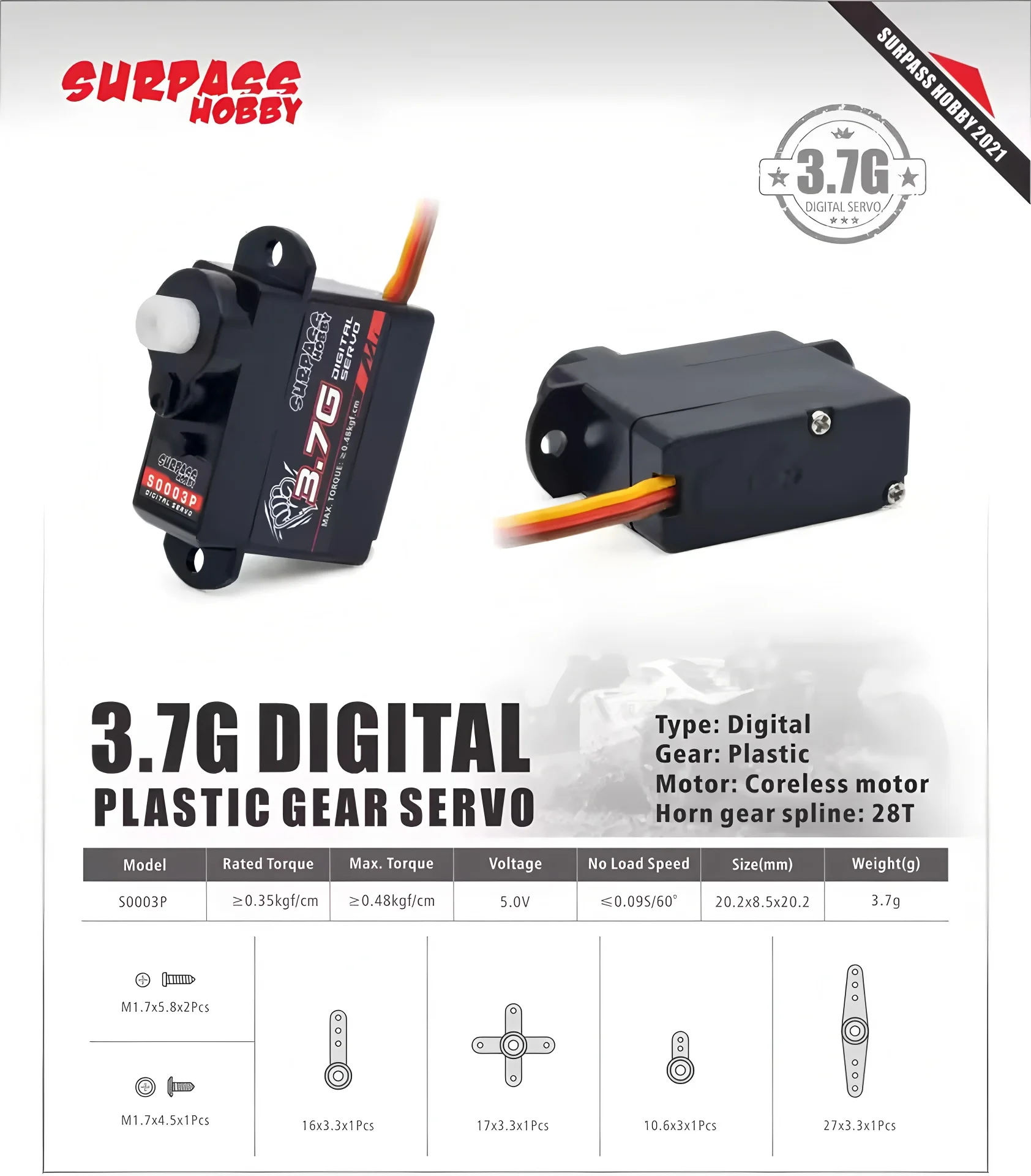 1/2/4 Surpass Hobby 2g 3,7g 9g Micro Digital Mini Servo Metall und Kunststoff Getriebe für Rc Drone Flugzeug Starrflügel Auto Roboter