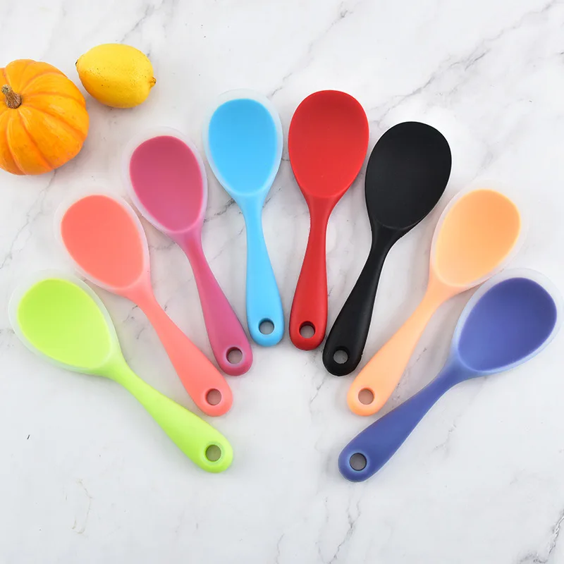 

Comfortable Silicone Rice Spoon Kitchen Tool Gadget Accessories Multiple-color Reusable Rice Spoon with Hook for Home Restaurant