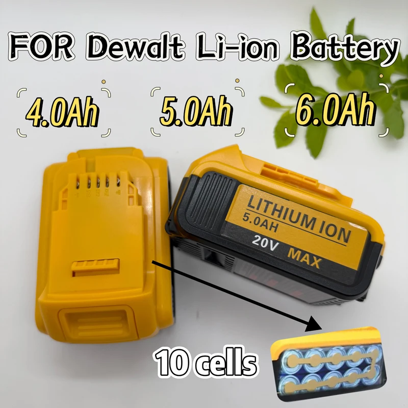 

DCB200 20V 4/5/6Ah High-Capacity Li-Ion Rechargeable Battery-Fast Charging,Long-Lasting,for Dewalt 18V/20V Max,Fits DCB184/182