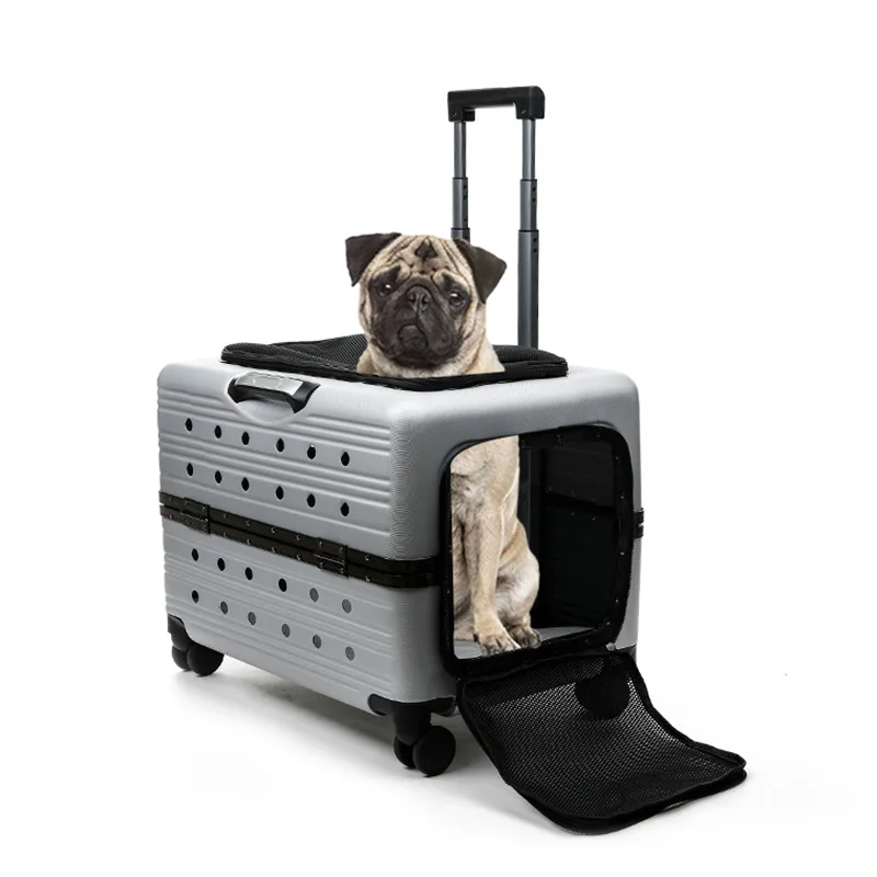 Solid Color Large Pet Air Box Pc Material Wheel Pet Trolley Case Dog Go Out Pet Carrying Bag