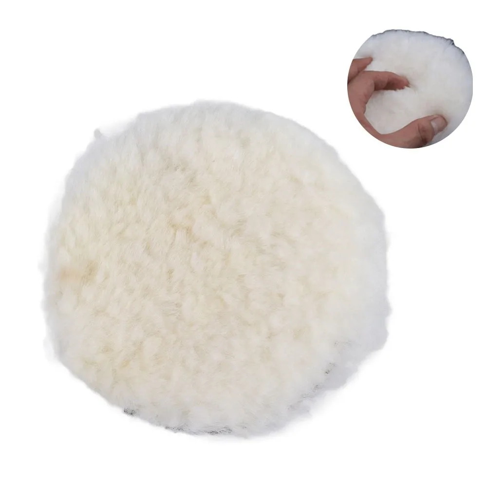 Natural Wool Wool Buffing Pads Various Sizes Thick Pile Car Polisher Buffer Hook Loop Back Durable Sheepskin Cutting Pad