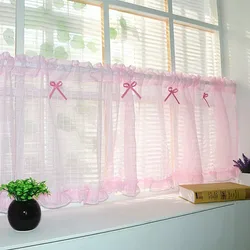 Pink Short Plaid Sheer Tulle Curtains Kitchen Cabinet Coffee Small Curtains Door Blocking Window Screens Voile Drapes Home Decor
